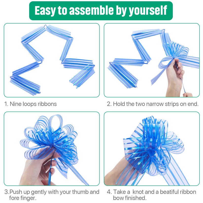 Poen 8 Pieces Large Pull Bow 6 inches Organza Gift Wrapping Ribbon Bow for Wedding Baskets Gift Wrapping and Decoration(Mixed Color) - Image 3